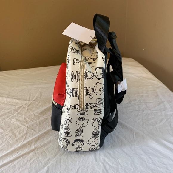 Peanuts Snoopy & Friends Mini Backpack NWT | Red Black White Cartoon Print Bag - Picture 3 of 10